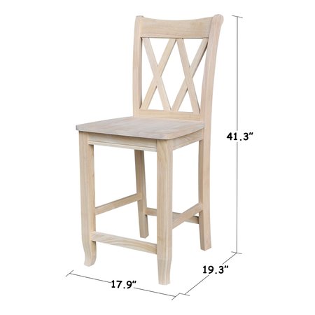 International Concepts Double X-Back Counter Height Stool, 24" Seat Height, Unfinished S-202